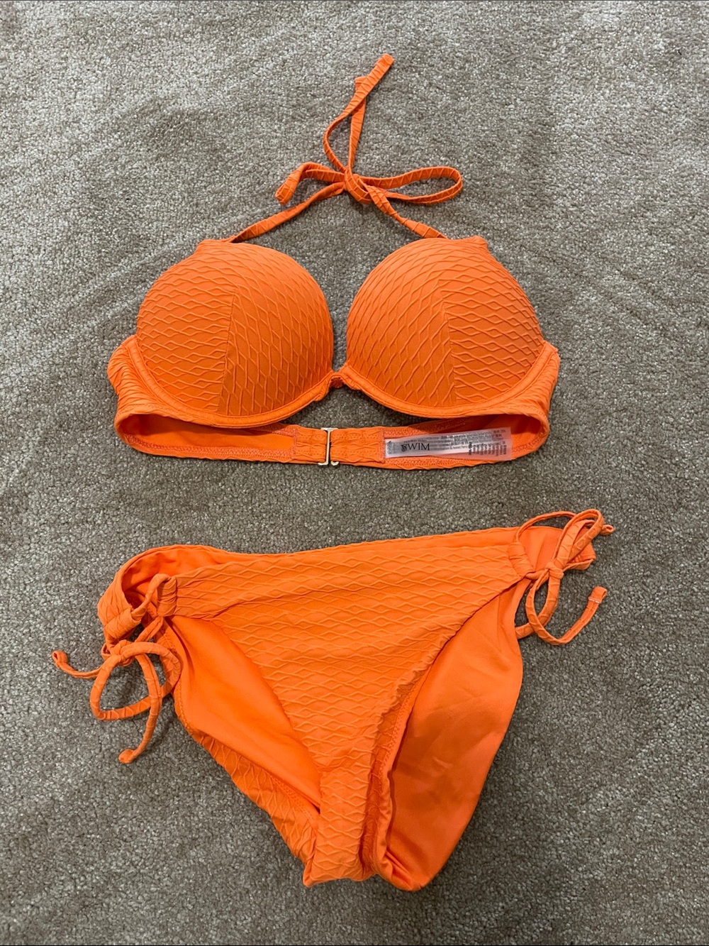 Textured Orange Women's Bikini Swim Set